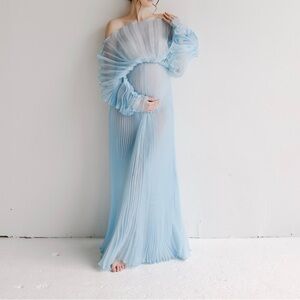 Elegant Blue Off-Shoulder Maxi Dress